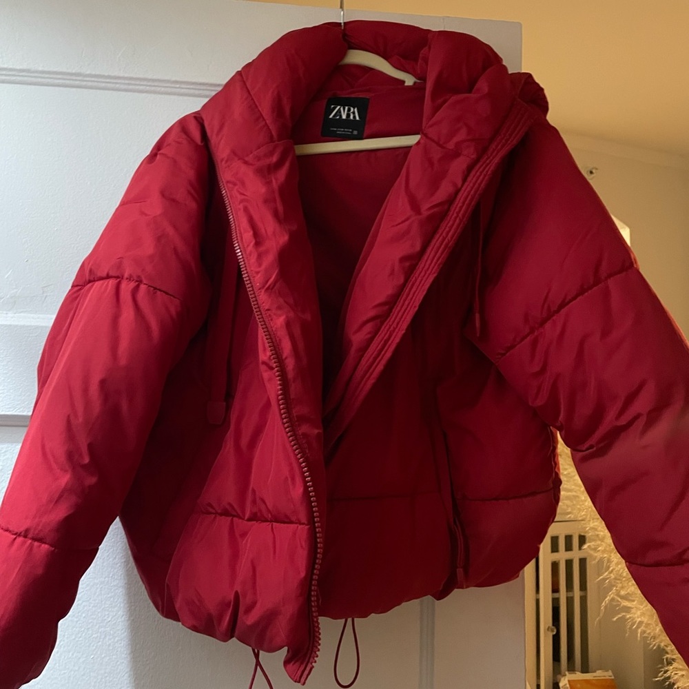 Red Zara Puffer Jacket with hood